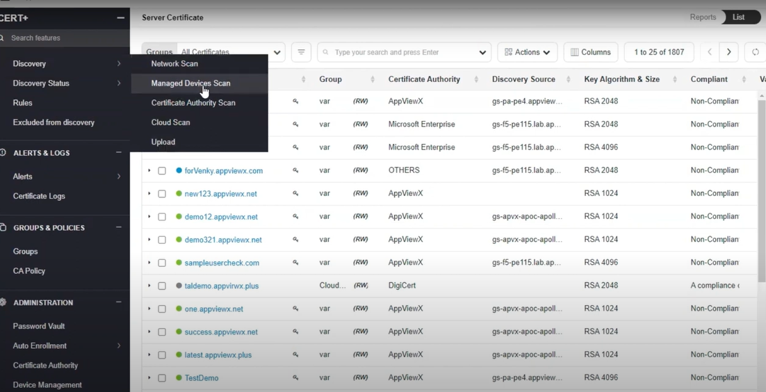 screenshot of AppViewX AVX ONE CLM